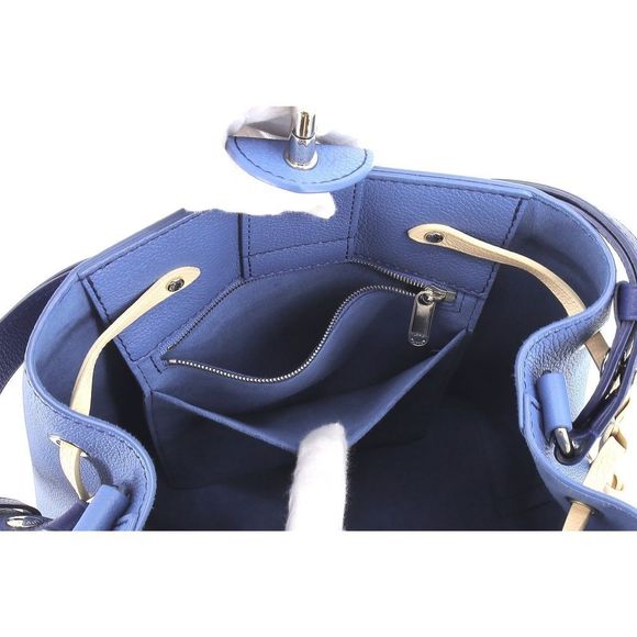 Lock Me Bucket Taurillon Leather Blue Jean Silver 2way Semi - Picture 6 of 7
